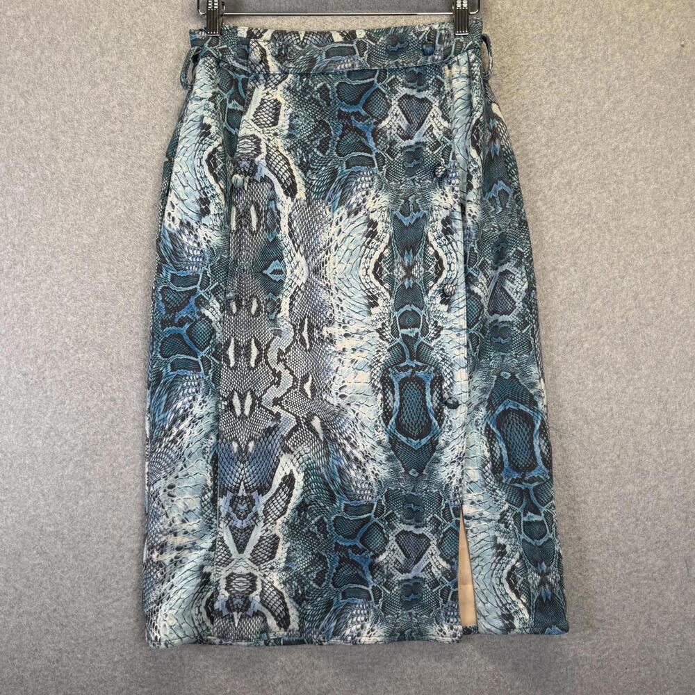 House of Sunny Women's Size 2 Blue Snakeskin Print Full Midi Skirt